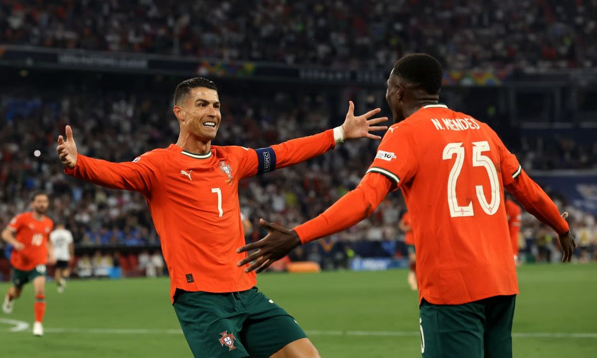 Cristiano Ronaldo celebrating his winning goal against Germany in UEFA Nations League Semifinal