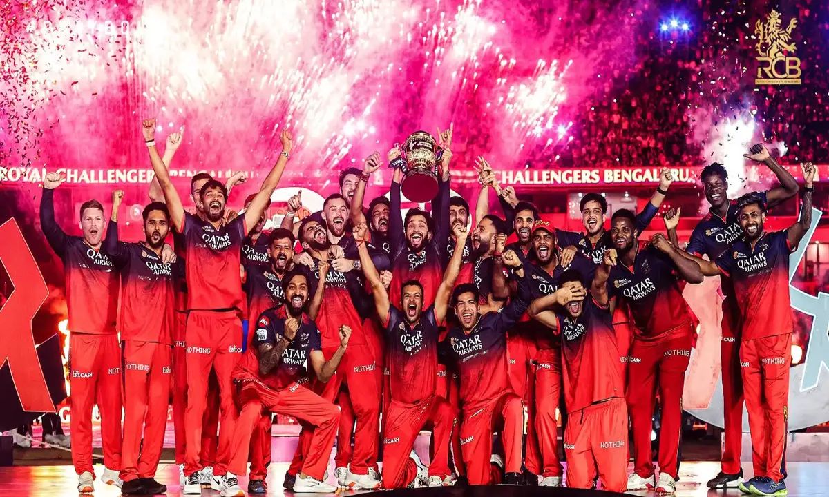 Royal Challengers Bengaluru players celebrating IPL 2025 final victory